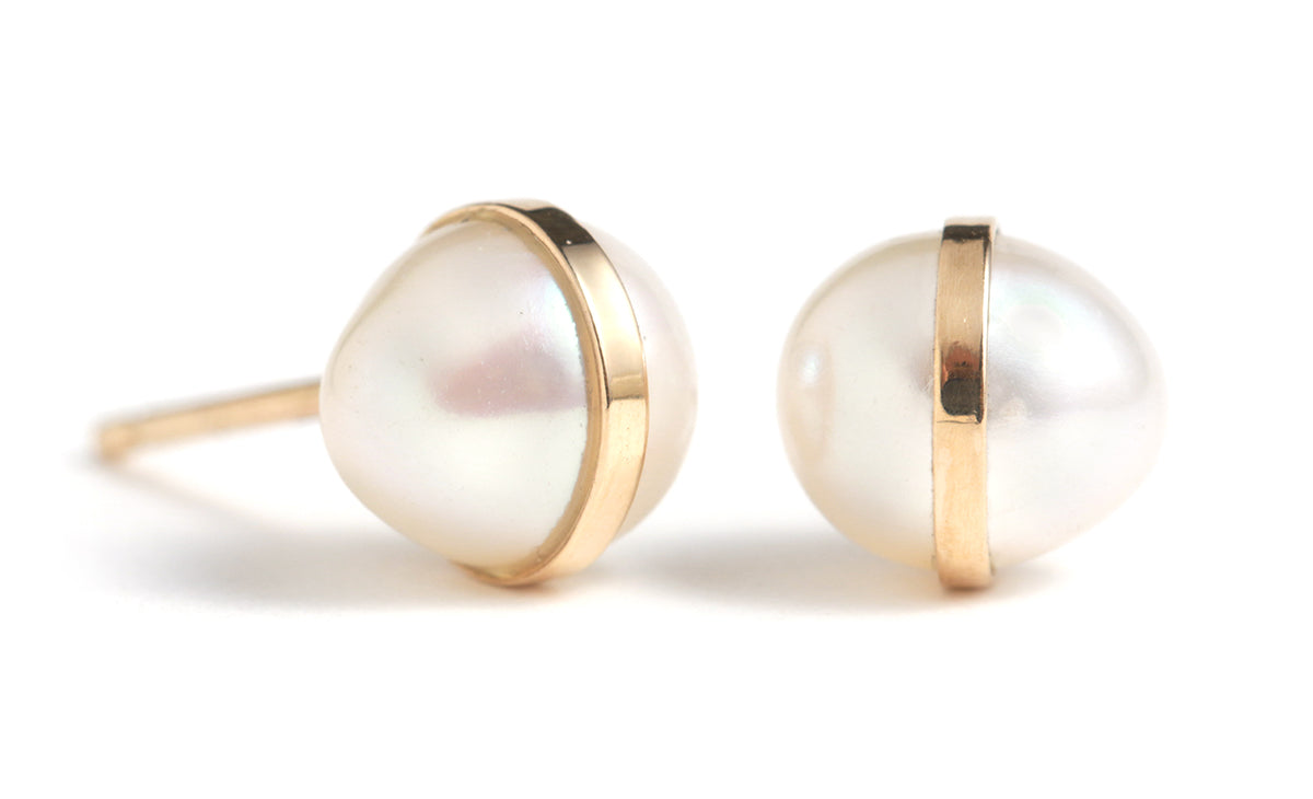 Bezel Wrapped Pearl Stud Earrings in Gold - Timeless Elegance for Every Occasion