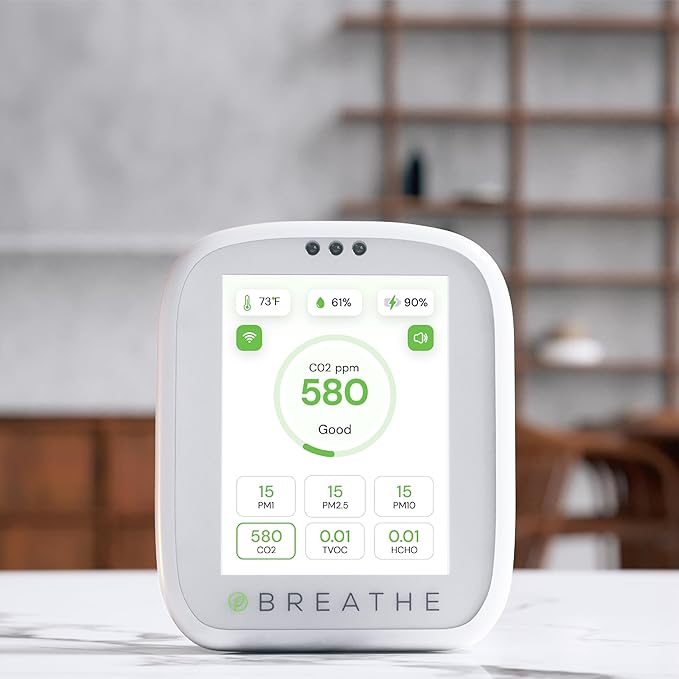 White Breathe Airmonitor Plus testing device in a home