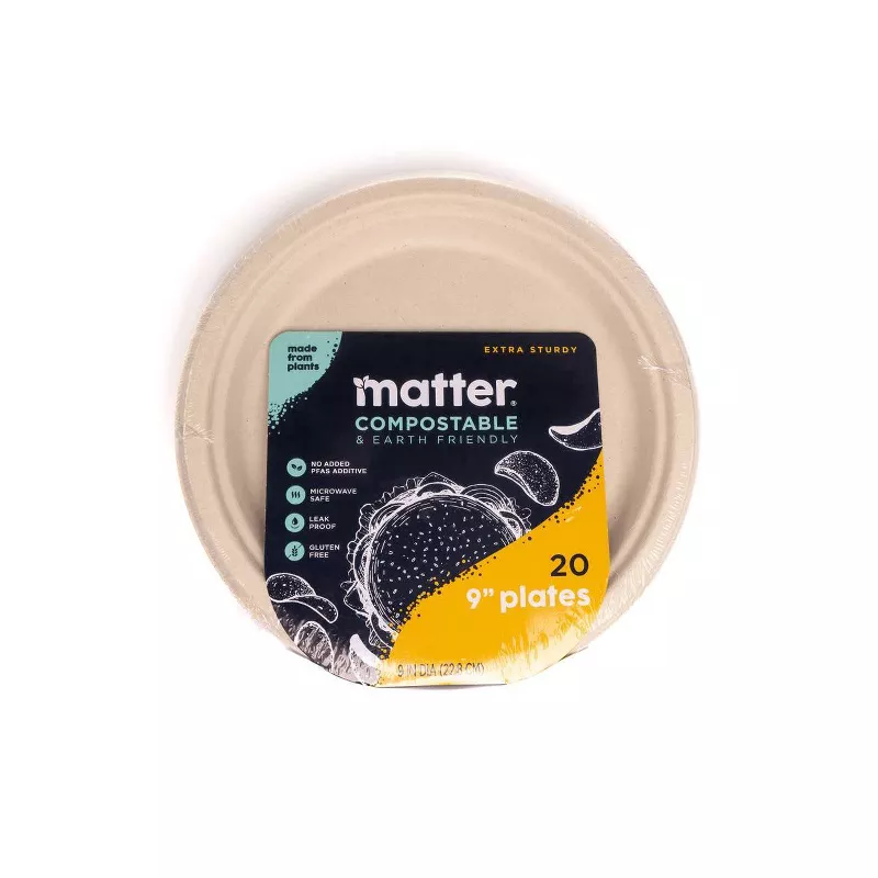 Switch to Matter Compostable Fiber Dinner Plates for a sustainable and sturdy dining option.